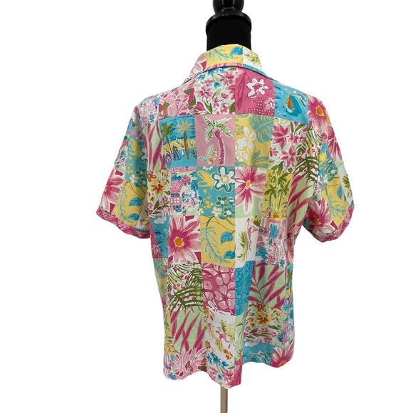 Vintage Erin London Bright Floral Hawaiian Button Down Beach Blouse Large - Picture 7 of 7